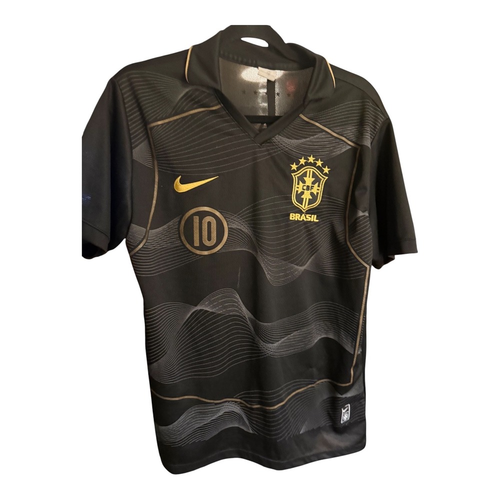 Nike Brazil Brasil Soccer Jersey Men's G Large Black Gold #10 CBF Vintage Y2K